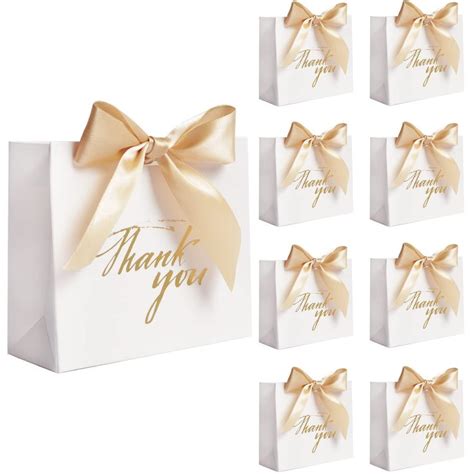 dechisy small   party favor bags treat boxes  gold bow ribbon white paper gift bags