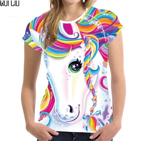 Customized Womens T Shirt Cute 3d Rainbow Unicorn Print Female Clothes