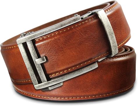 mens leather ratchet click belt style  matte silver buckle