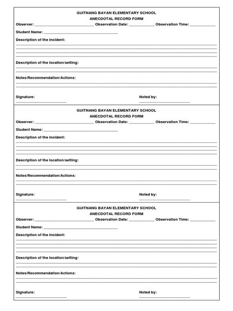 printable anecdotal record form printable templates