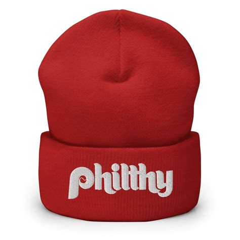 philadelphia phillies philthy vintage red cuffed beanie knit hat  phillygoat skull cap