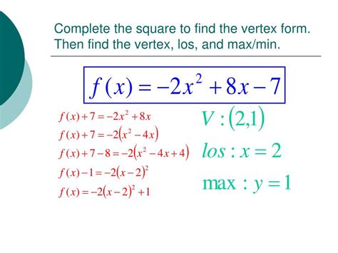 vertex form  completing  square writing  quadratic function