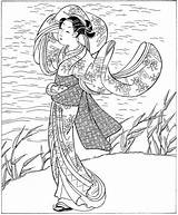 Coloring Pages Japanese Adults Books Colouring Women Ukiyo Woodblock Book Adult Kimono Dover Cleverpedia Prints Print Colorier Fashion People Doverpublications sketch template