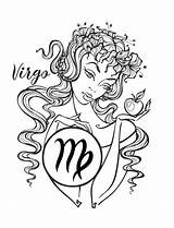 Virgo Zodiac Maagd Horoscope Horoscoop Vierge Signe Astrology Astrologie Sterrenbeeld Mooi Meisje Een Schorpioen Vecteezy Fille Coloration Zodiaque Zodiacale Vergine sketch template