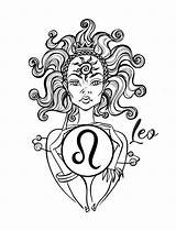 Leo Sign Coloring Zodiac Astrology Girl Vector Horoscope Beautiful Vecteezy sketch template