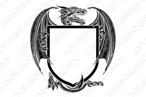 dragon crest coat  arms heraldic emblem shield custom designed