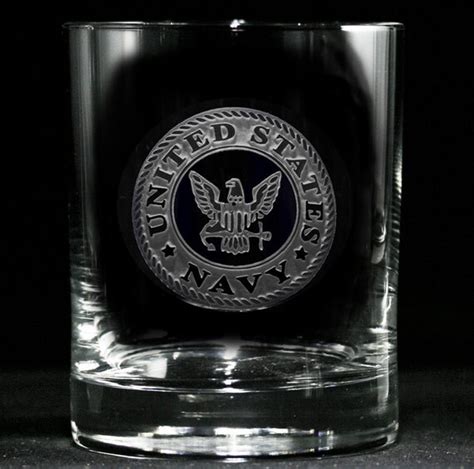 Navy Whiskey Scotch Glass Engraved Etched Bourbon Barware