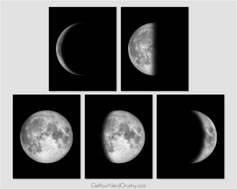 Phases Of The Moon Set Of 5 Prints Outer Space Posters