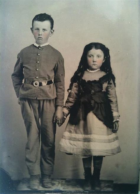 antique photograph ~ ~ aw brother and sister holding hands tintype 1870s vintage