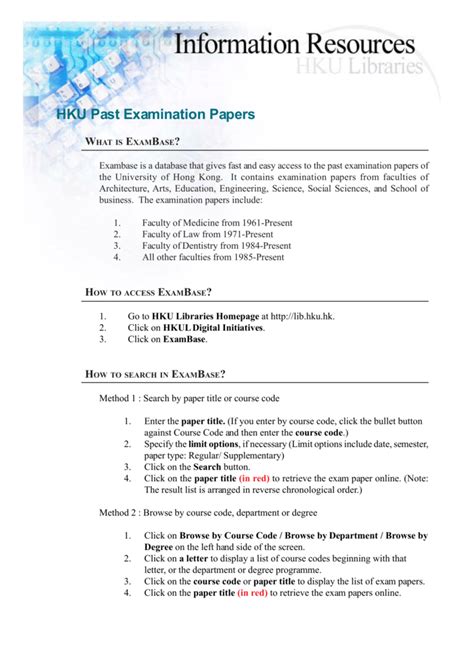 hku  examination papers hku libraries