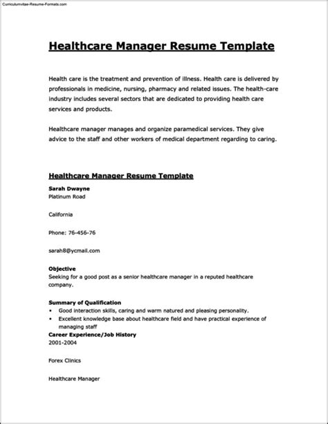 resume template healthcare  samples examples format resume