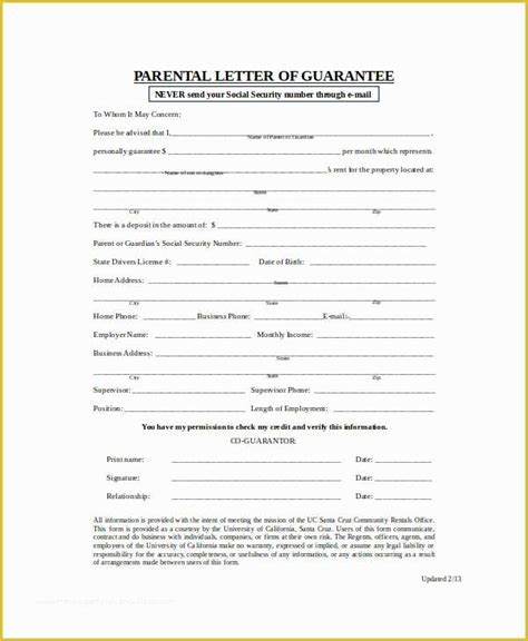 rent  letter  parents template   guarantee letter samples