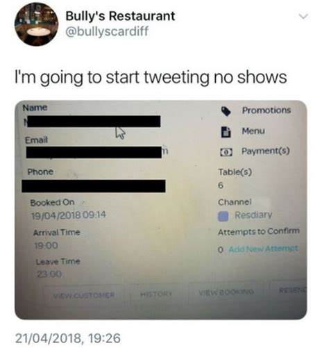 restaurant called bully s names and shames people who fail to show up