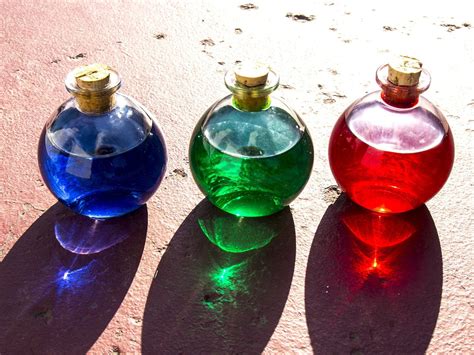 set   potion bottles red green  blue video game  fantasy