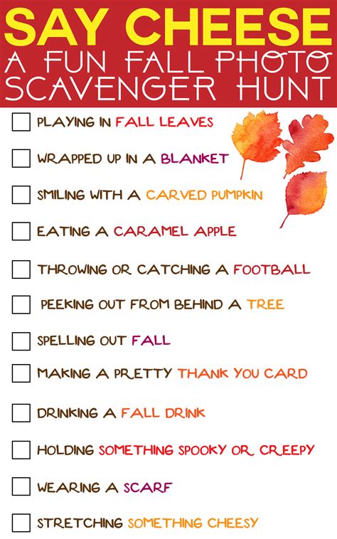 fall photo scavenger hunt  printable play party plan