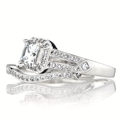Cadence S Princess Cut Cubic Zirconia Wedding Ring Set 1 25 Carats