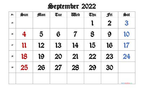 printable  september calendar
