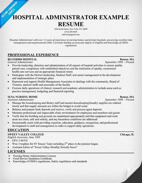 resume samples    write  resume resume companion hospital