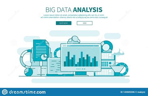 flat design concept of business big data analysis flat outline vector