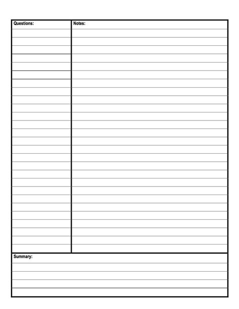 printable note  templates    cornell note