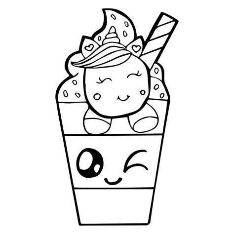 kids coloring pages cute unicorn cup ice cream character vector