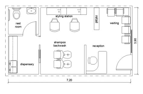 saloon shop detail elevation  plan layout autocad file beauty