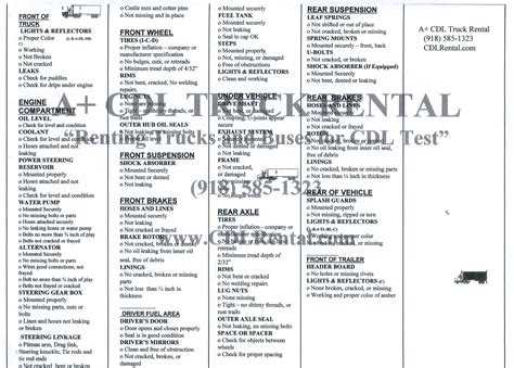 printable cdl pre trip inspection cheat sheet