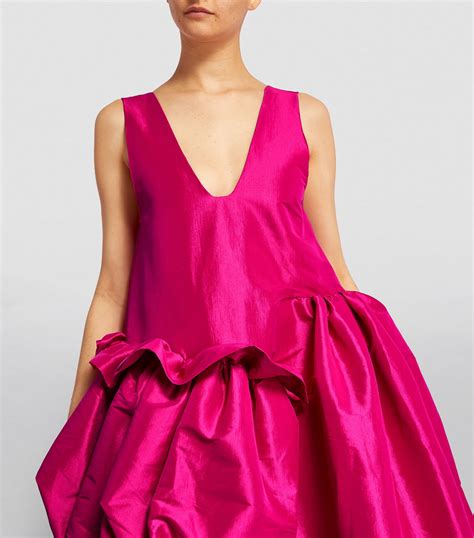 kika vargas pink silk rich agnodice asymmetric puffball midi dress