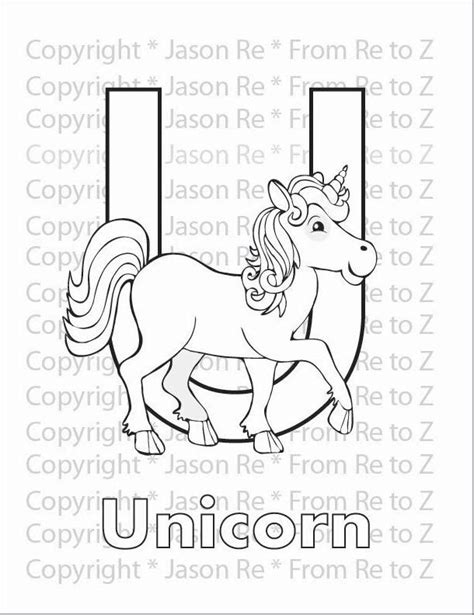 unicorn abcs coloring page alphabet printable etsy abc