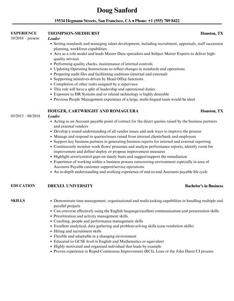 leader resume samples velvet jobs
