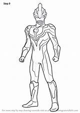 Ultraman Coloring Pages Ginga Drawing Draw Step Tutorials Popular Cartoon sketch template