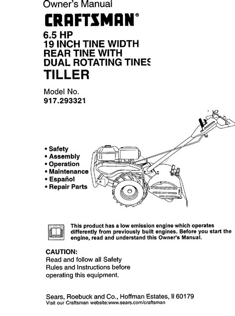 craftsman  user manual hp rear tine tiller manuals  guides