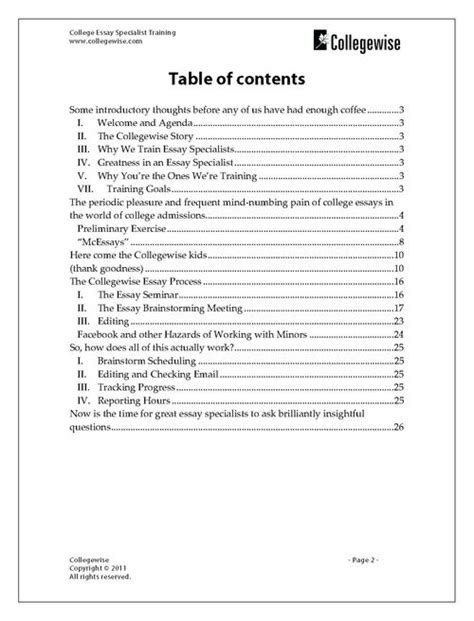 essay table  contents webcsulbwebfccom