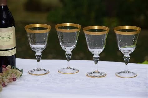 Vintage Gold Encrusted Wine Glasses Set Of 4 Glastonbury Lotus