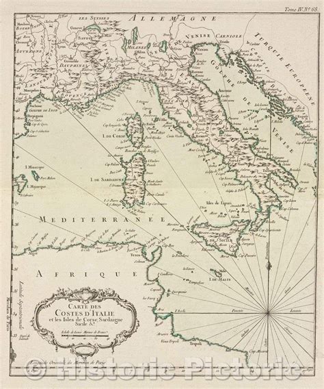 historic map carte des costes ditalie  les isles de corse sardaigne sicil  tome iv