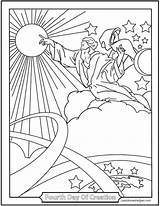 Creation Coloring Pages Moon Sun Stars Days God Jesus Commandments Ten Made Drawing Fourth 4th Preschoolers Printable Good Shepherd Heaven sketch template