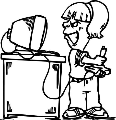 girl computer games playing computer games coloring page coloring