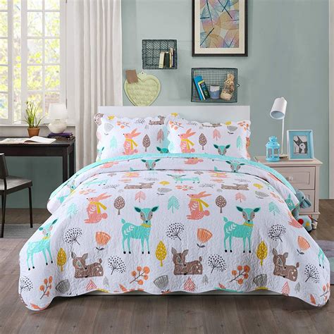cotton  piece kids quilt bedspread comforter set throw blanket  teens boys girls kids