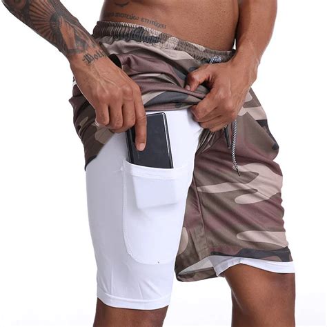 men s 2 in 1 running shorts hidden pockets outdoor shorts quick drying