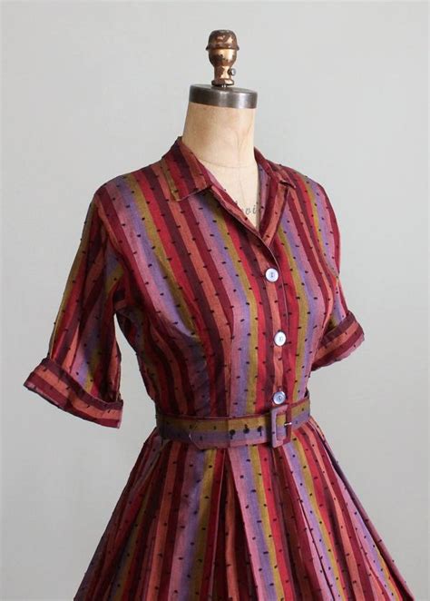 Vintage 1950s Striped Pom Pom Cotton Day Dress Raleigh Vintage
