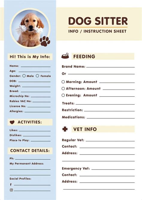printable pet sitter instructions template printable word searches
