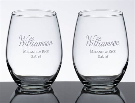 stemless wedding wine glass set 5 personalized designs