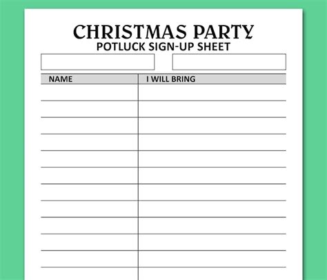 christmas party potluck sign  sheet printable holiday etsy