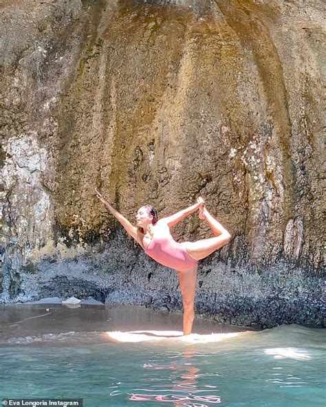 Eva Longoria Strikes A Sun Kissed Yoga Pose In A Sexy Pink