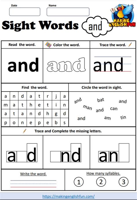 sight word worksheets andmaking english fun