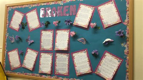 bulletin board  paper flowers  writing   side surrounded