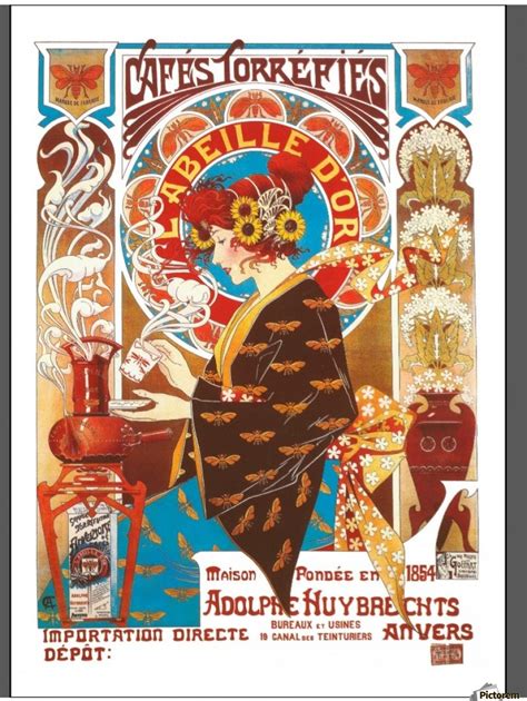 French Art Nouveau Vintage Illustration Coffee Poster