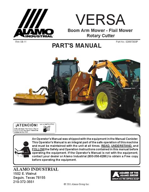 alamo versa boom side flail  rotary mower parts   service manual repair manual
