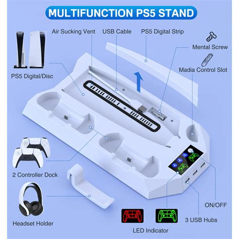 Ps5 Stand With Cooling Fan Beboncool Ps5 Accessories Dual Charger