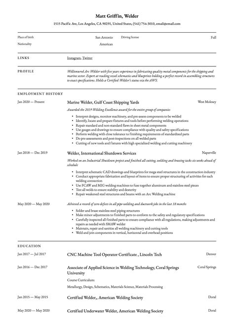 welder resume template resume examples professional resume examples